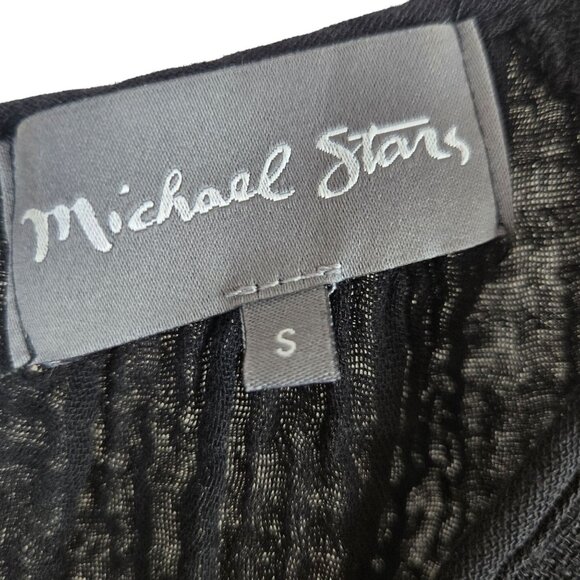 Womens S Black Boho Keyhole Tie Front Top Hippy Cottagecore Whimsigoth Casual - Picture 6 of 8